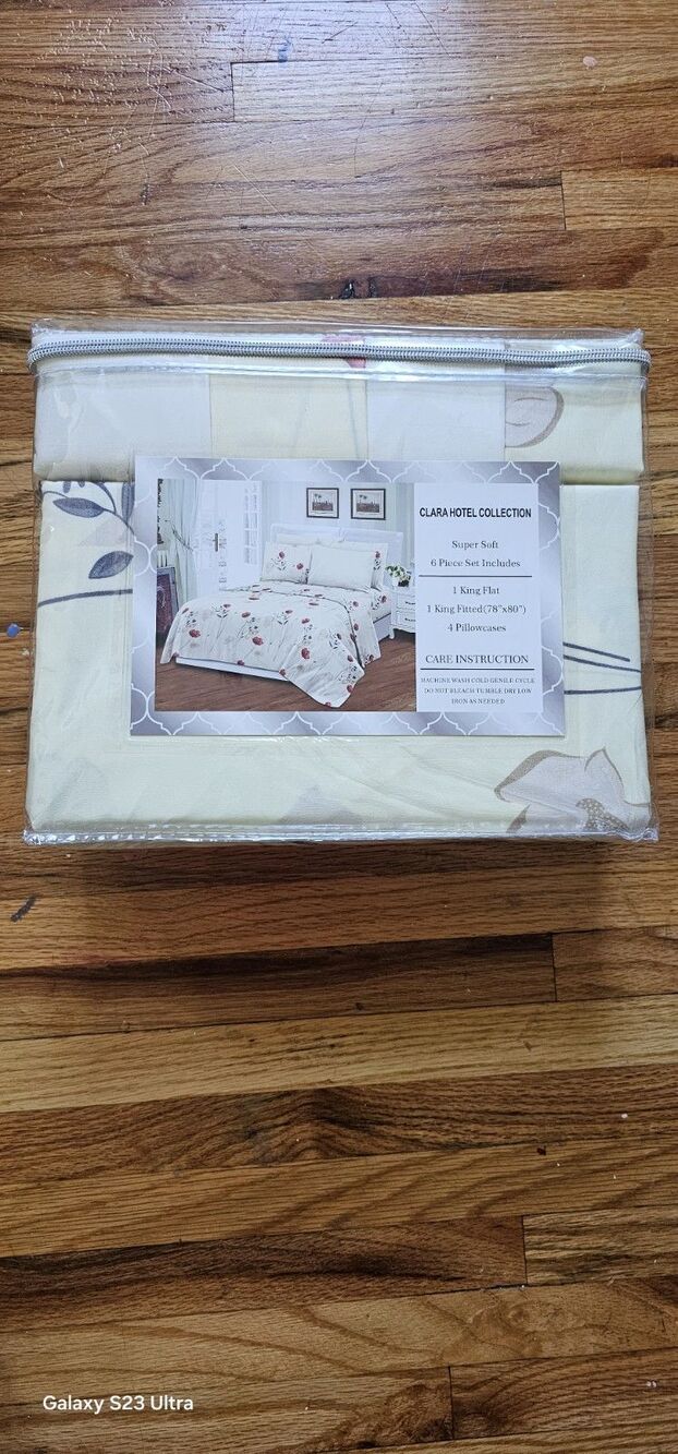 Clara Hotel Collection King 6pc 100% Cotton Comforter Set Floral Beige Red Brown